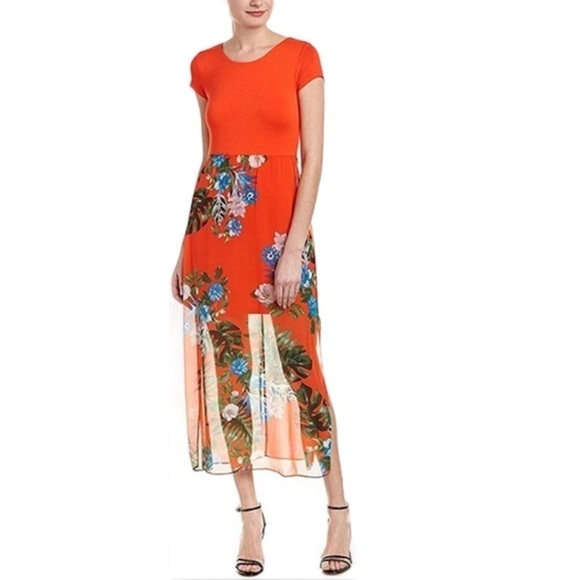 VINCE CAMUTO Maxi Dress Women's Size Small Red Blue Floral Printed-Overlay - Picture 2 of 11